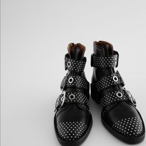 Zara Studded Buckle Ankle Boots